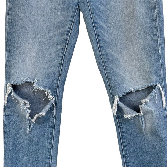 Madewell SZ 23 The High-Rise Slim Crop Boyjean Jeans Distressed Frayed Hems Blue - Picture 2 of 12